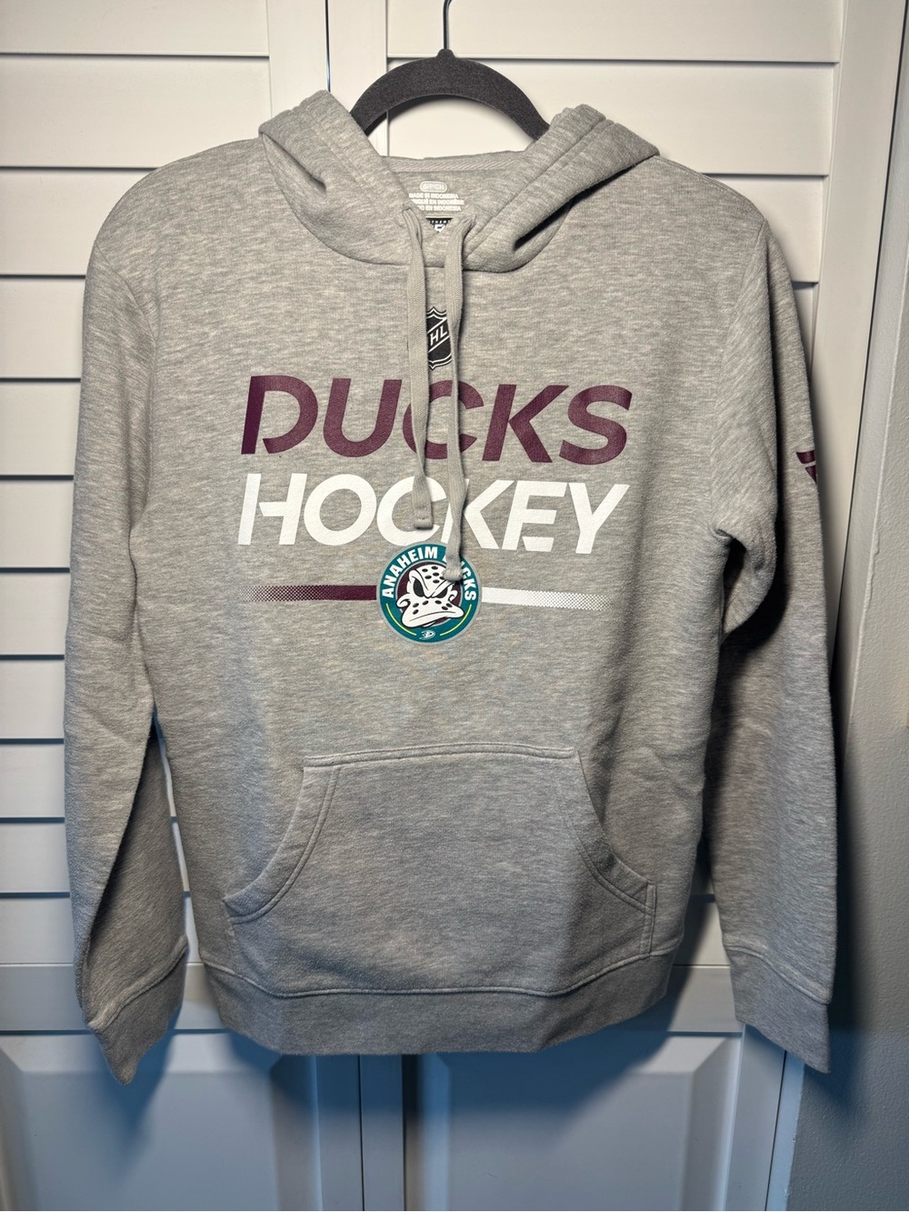 Fanatics Gray Ducks Hockey Pullover Hoodie with Teal Logo